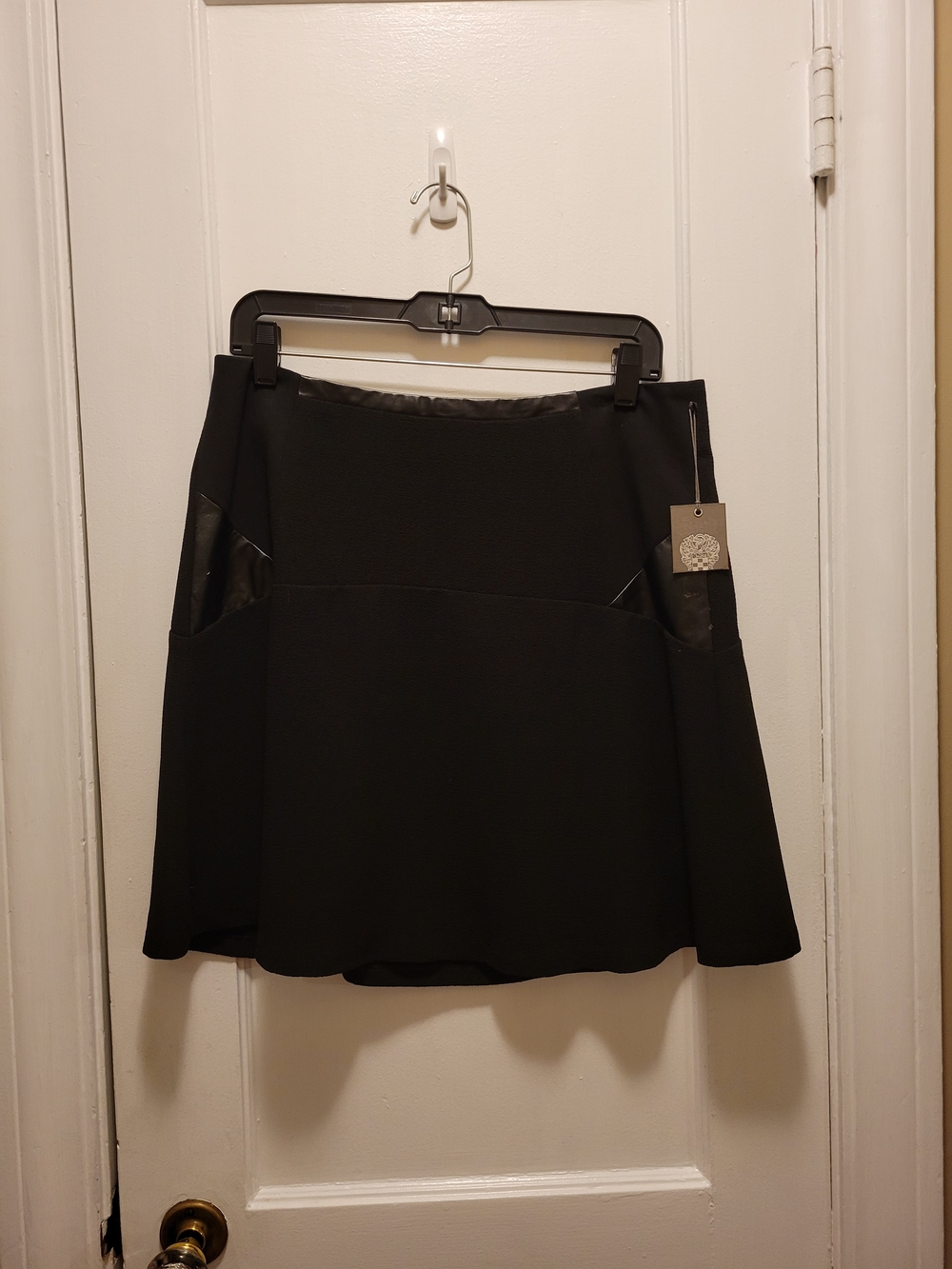 Vince Camuto Black A-Line Skirt with Faux Leather Detail